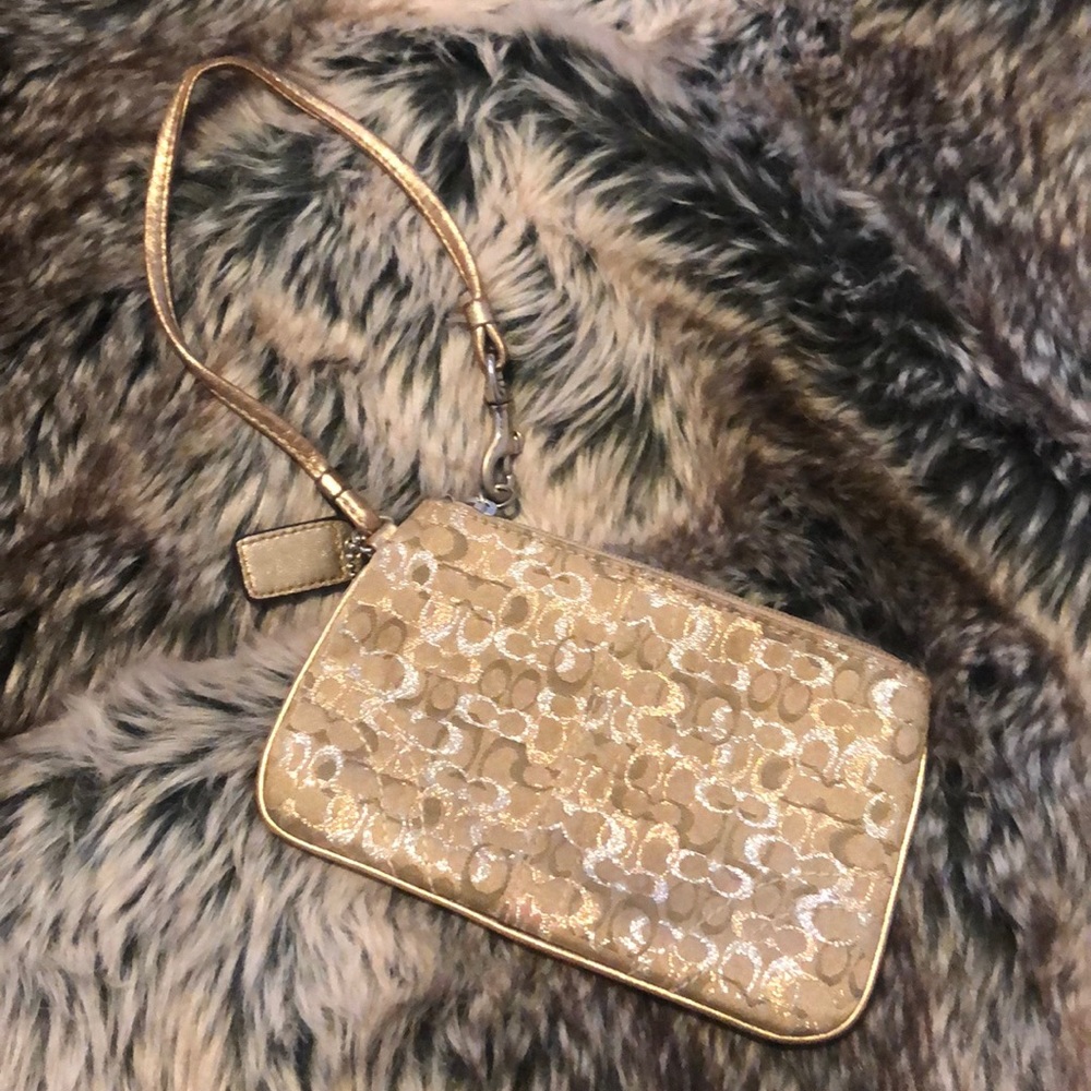 Silver and gold coach wristlet